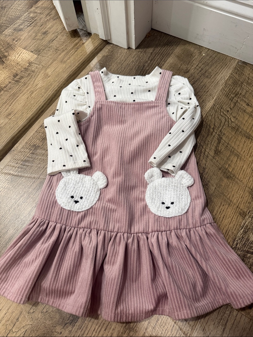 Rare Editions Pink Corduroy Jumper Dress with Bear Pockets